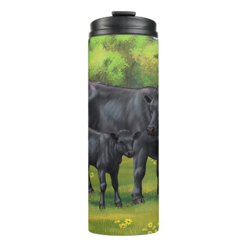 Black Angus Cow  Cute Calf in Summer Pasture Thermal Tumbler