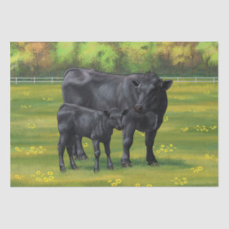 Black Angus Cow & Cute Calf in Summer Pasture Tissue Paper