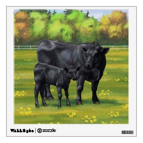 Black Angus Cow  Cute Calf in Summer Pasture Wall Decal