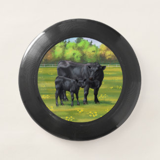 Black Angus Cow & Cute Calf in Summer Pasture Wham-O Frisbee