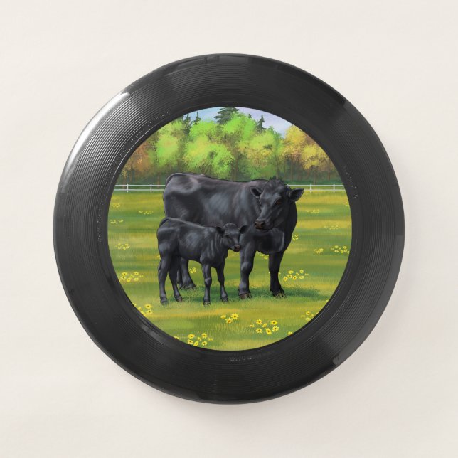 Black Angus Cow & Cute Calf in Summer Pasture Wham-O Frisbee (Front)