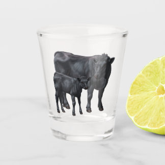 Black Angus Cow & Cute Calf Shot Glass