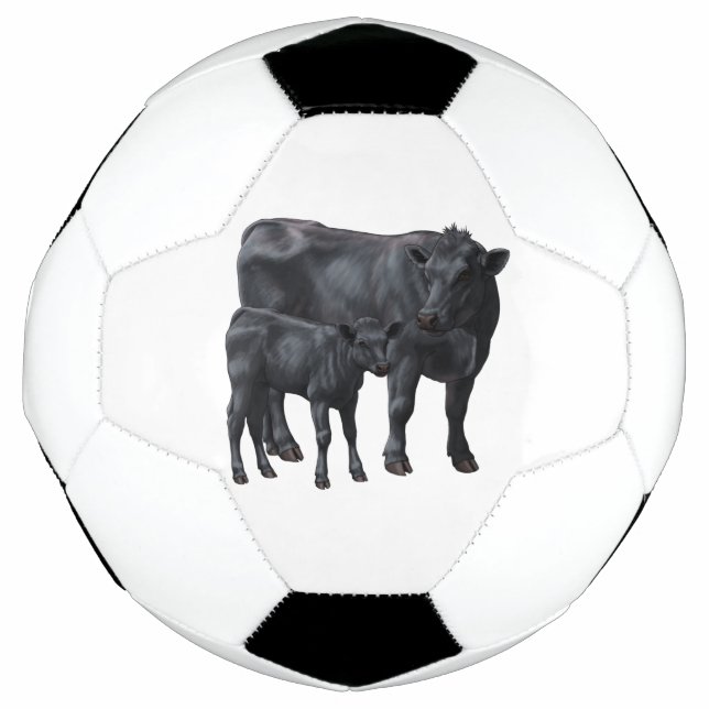 Black Angus Cow & Cute Calf Soccer Ball (Front)