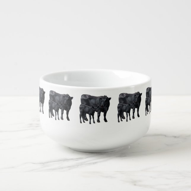 Black Angus Cow & Cute Calf Soup Mug (Front)