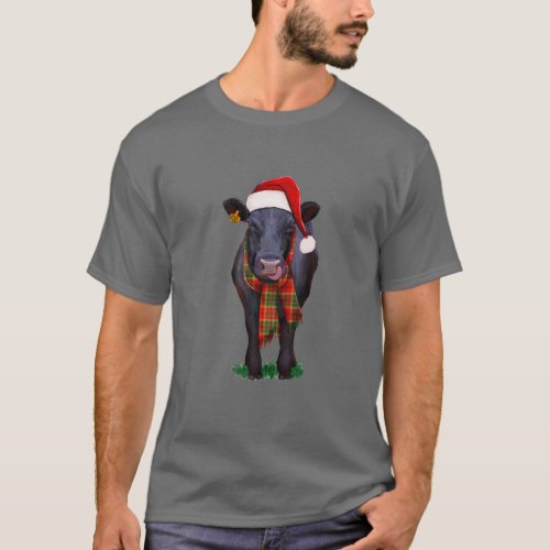 Black Angus Cow Santa Hat Christmas  Hello Thankm T_Shirt