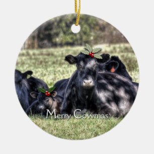 Black Angus Cows Christmas Ornaments