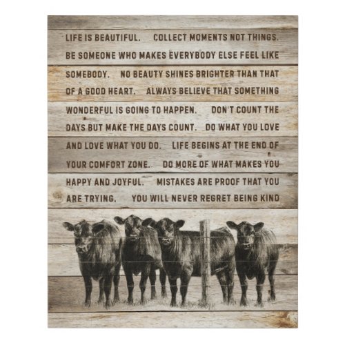Black Angus Cows Life Is Beautiful Motivational Faux Canvas Print