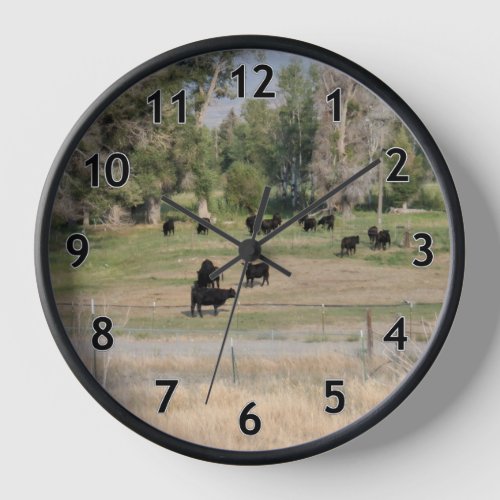 Black Angus in the Pasture Clock
