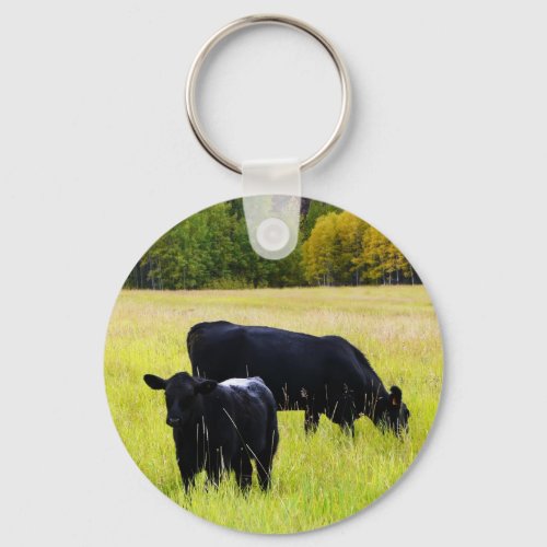 Black Angus Pair in Field Keychain