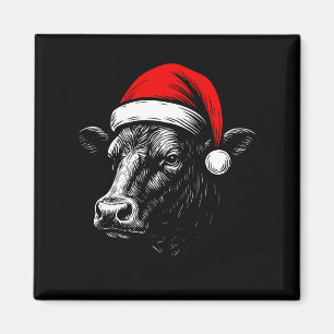 Black Angus Rancher Christmas Cow Santa Hat Farmer Magnet