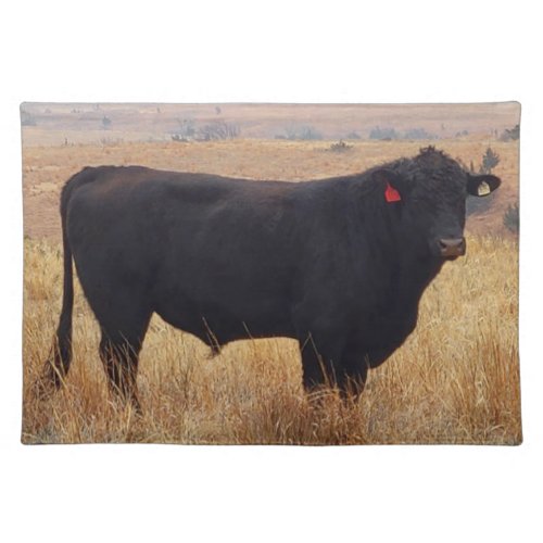Black Angus Steer Grazing with its Herd Cloth Placemat