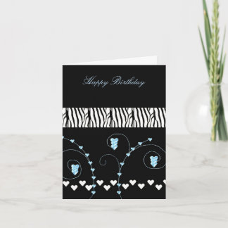 Black Animal Pattern Hearts Birthday Card