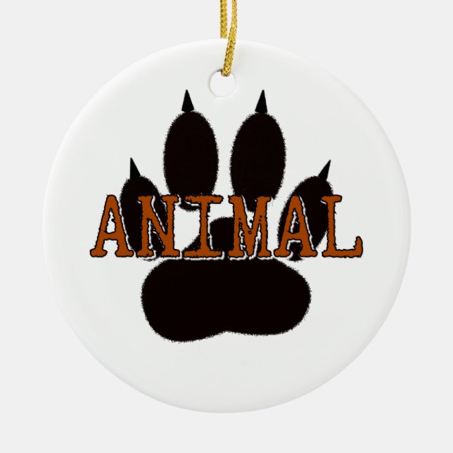 Black Animal Paw Print Ceramic Ornament (Front)