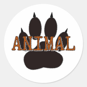Black Animal Paw Print Classic Round Sticker