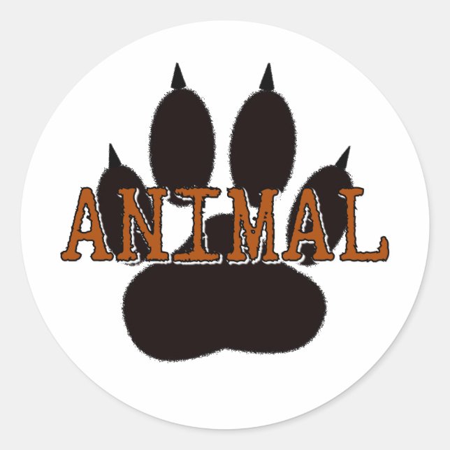Black Animal Paw Print Classic Round Sticker (Front)