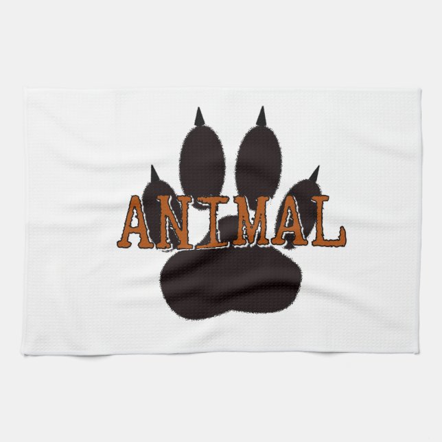 Black Animal Paw Print Kitchen Towel (Horizontal)