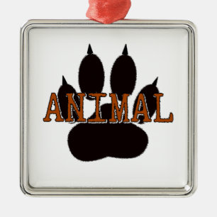 Black Animal Paw Print Metal Ornament