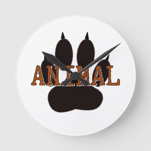 Black Animal Paw Print Round Clock