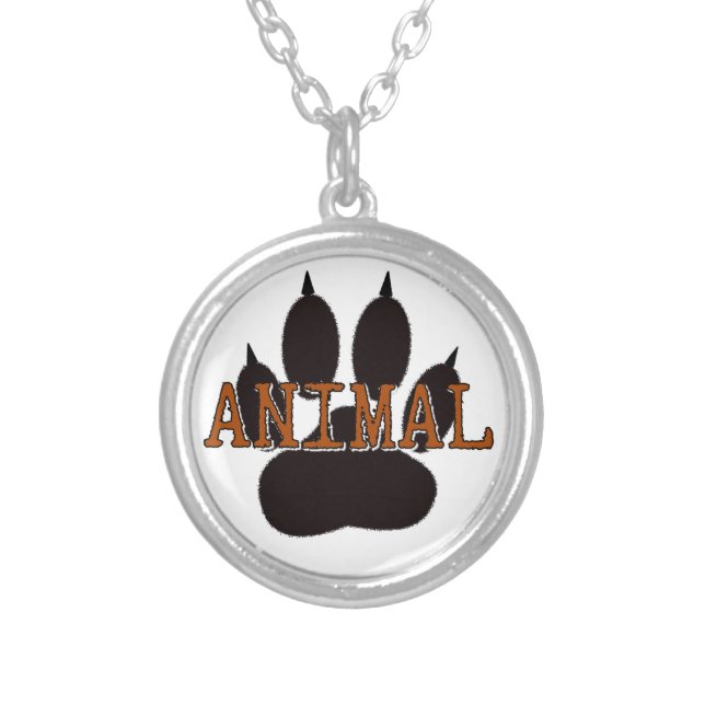 Black Animal Paw Print Silver Plated Necklace (Front)