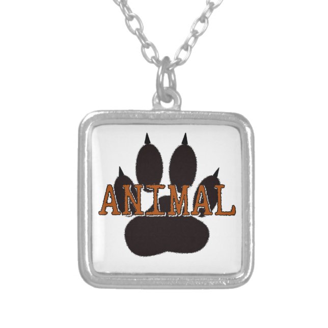 Black Animal Paw Print Silver Plated Necklace (Front)