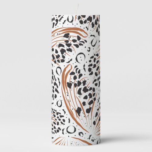 Black Animal Print Terracotta Swirl Pattern Pillar Candle