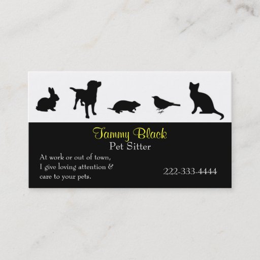 Customizable Black Animal Silhouettes Pet Care Business Card