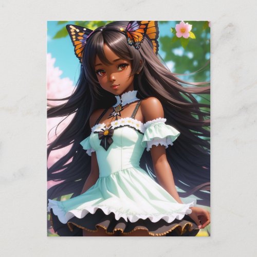 Black Anime Female Character Animecore Aesthetic Postcard