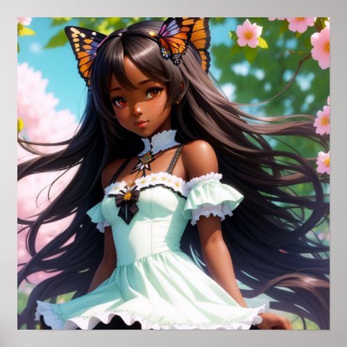 Black Anime Female Character Animecore Aesthetic Poster