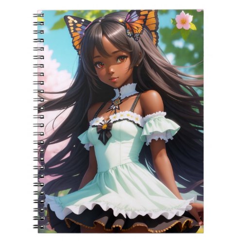 Black Anime Girl Female Animecore Aesthetic Notebook