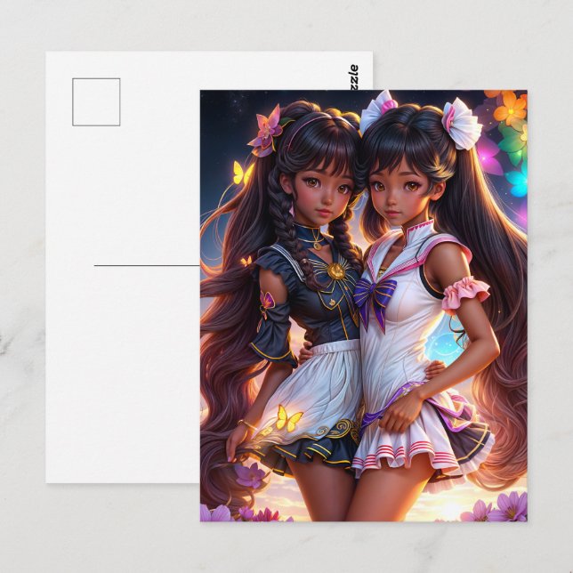 Black Anime Girls Animecore Art Postcard (Front/Back)