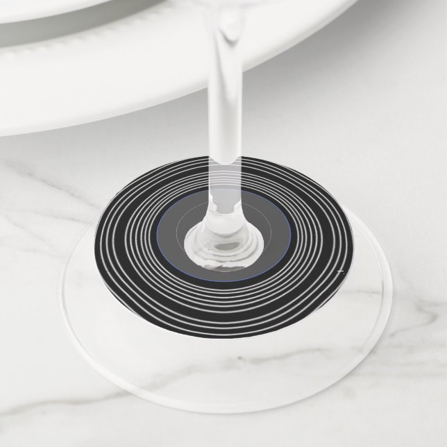 Black annd gray Lp vinyl Wine Glass Tag (Close Up)