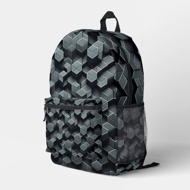 Black & Anthracite Grey Honeycomb  Printed Backpack (Back Corner Right)