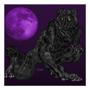 Black Anthro Werewolf Poster