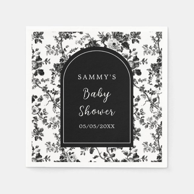 Black Antique Chinoiserie Baby Shower Napkins (Front)