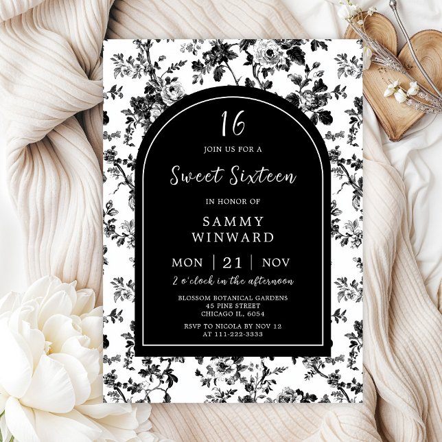 Black Antique Chinoiserie Sweet Sixteen Invitation (Creator Uploaded)