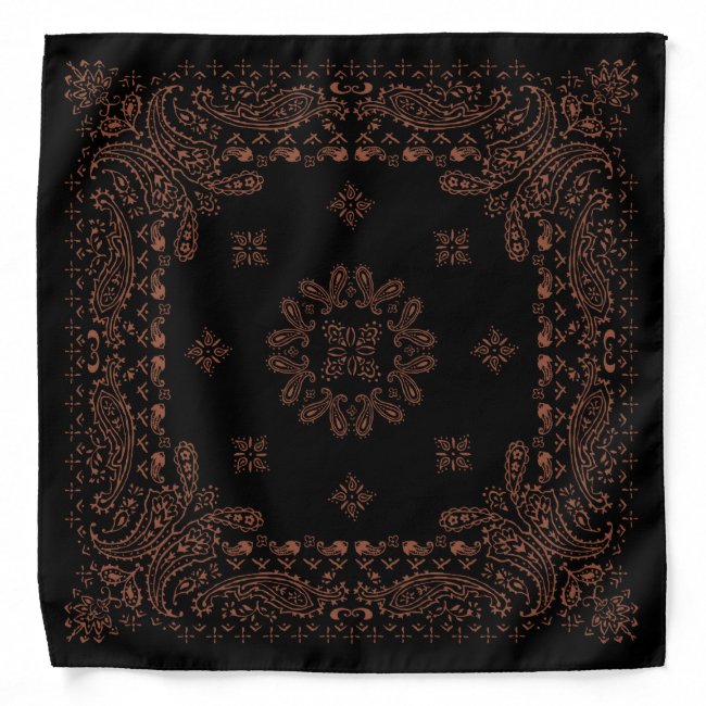 Black Antique Copper Paisley Bandana