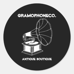 Black Antique Decor Gramophone Classic Round Sticker