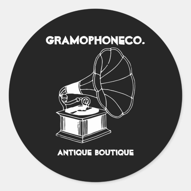 Black Antique Decor Gramophone Classic Round Sticker (Front)