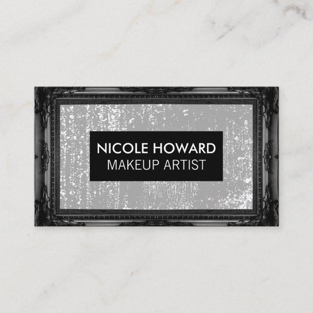 Black Antique Frame | Gray Grunge Texture Business Card (Front)