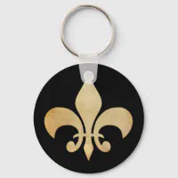 Personalized Black Gold White Fleur de Lis Keychain