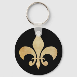 Black Antique Gold Fleur de Lis Keychain