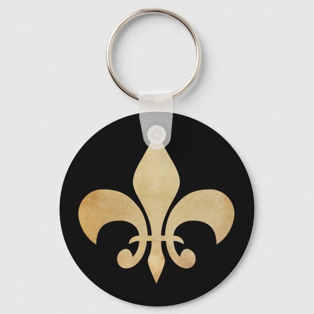 Black Antique Gold Fleur de Lis Keychain (Front)