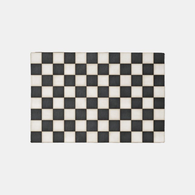 Black & Antique White Checkered 3x2 Rug (Front)