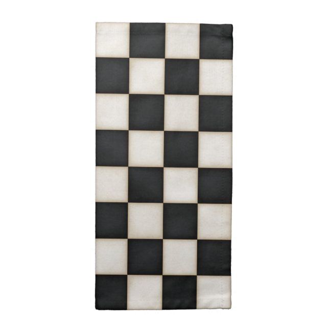 Black & Antique White Checkered Cloth Napkin (Half Fold)