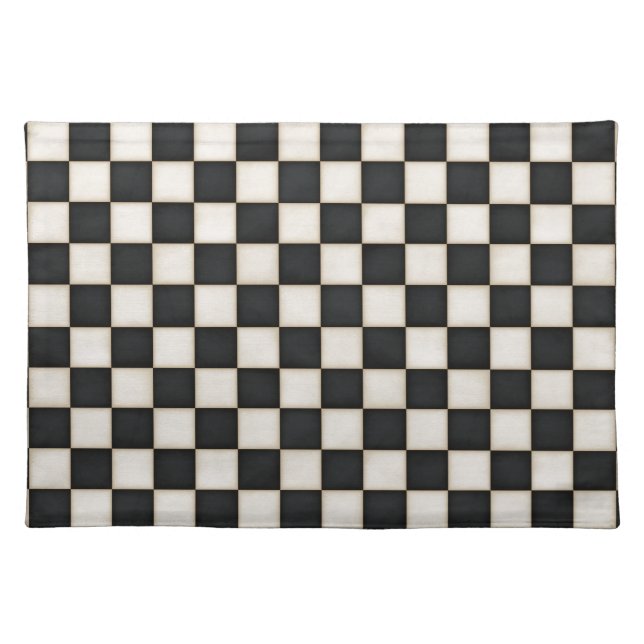 Black & Antique White Checkered Cloth Placemat (Front)