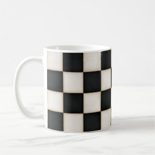 Black & Antique White Checkered Coffee Mug