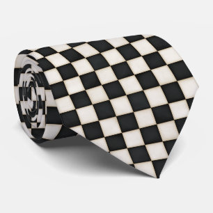 Black & Antique White Checkered Neck Tie