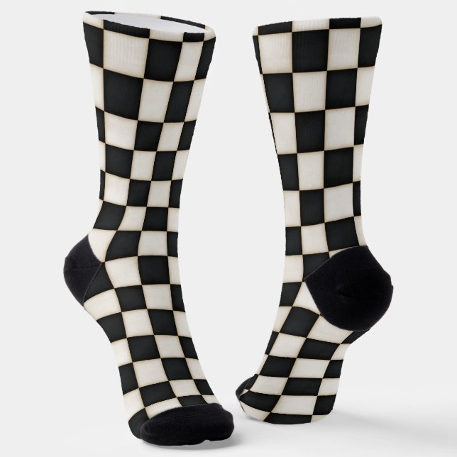Black & Antique White Checkered Socks (Angled)