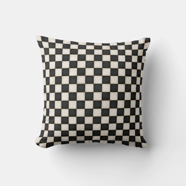 Black & Antique White Checkered Throw Pillow (Front)