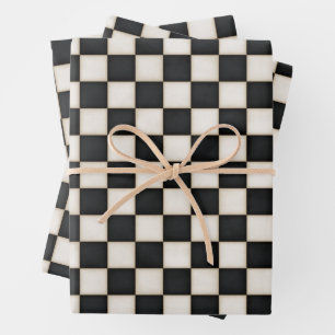 Black & Antique White Checkered Wrapping Paper Sheets